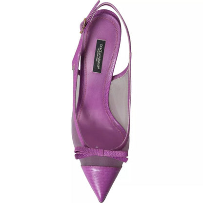 Dolce & Gabbana Purple Leather Mesh High Heels Slingback Shoes