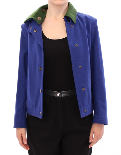 Andrea Incontri Elegant Blue Wool Jacket with Removable Collar