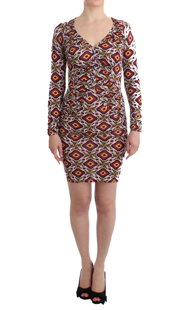 GF Ferre Chic Multicolor Cocktail V-Neck Dress