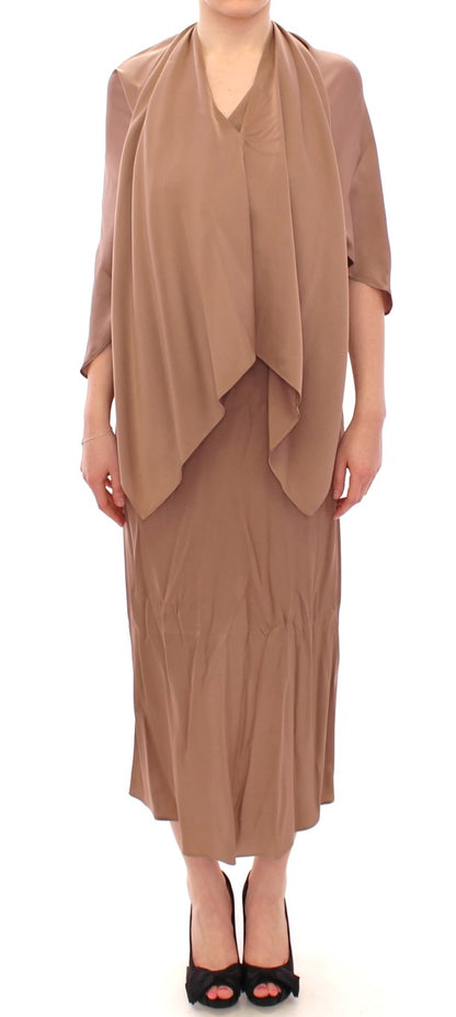 Lamberto Petri Elegant Brown Silk Shift Dress