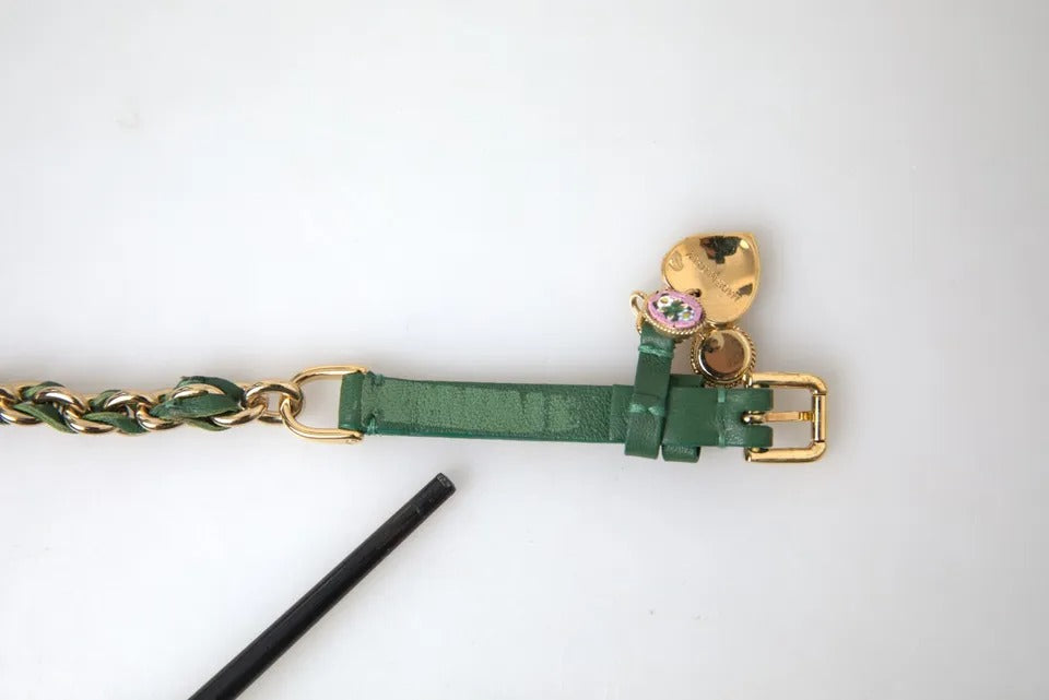 Dolce & Gabbana Green Embellished Chain Gold Buckle Belt