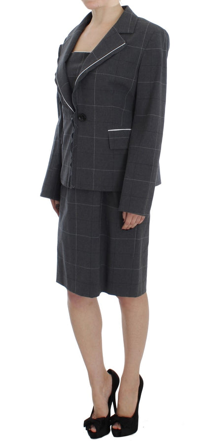 BENCIVENGA Elegant Gray Checkered Sheath Suit Set