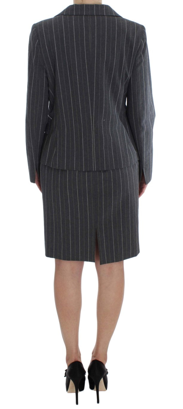 BENCIVENGA Elegant Gray Striped Dress & Blazer Suit Set