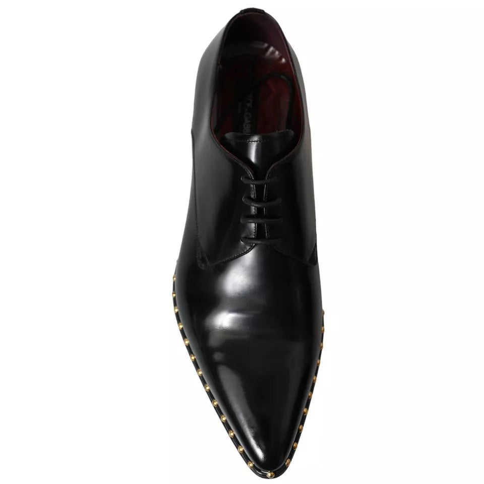 Dolce & Gabbana Black Leather Gold Studded Derby Dress Shoes