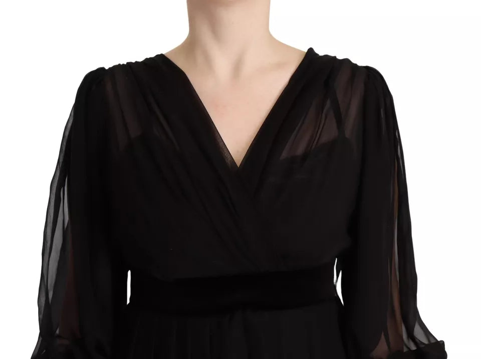 Dolce & Gabbana Black V-neck Long Sleeves Mini A-line Dress