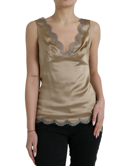 Dolce & Gabbana Elegant V-Neck Sleeveless Lace Trim Top