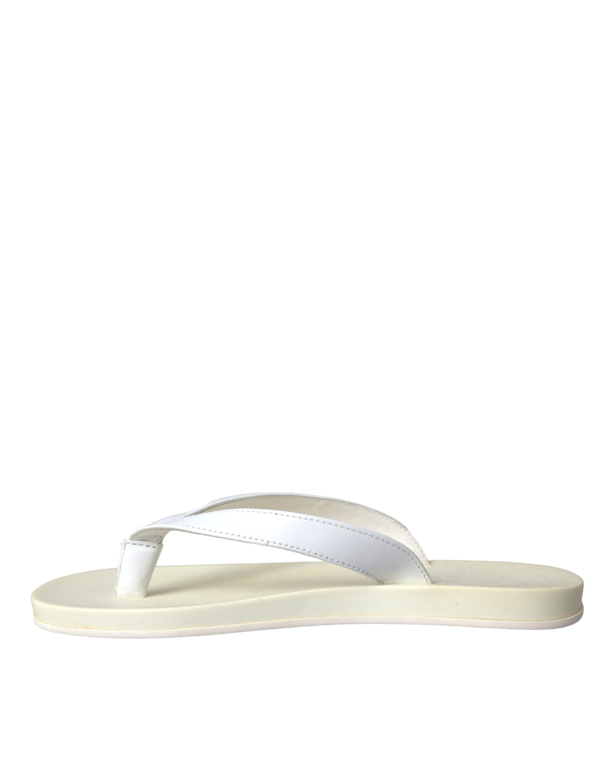 Dolce & Gabbana White Leather Slides Sandals Beachwear Shoes