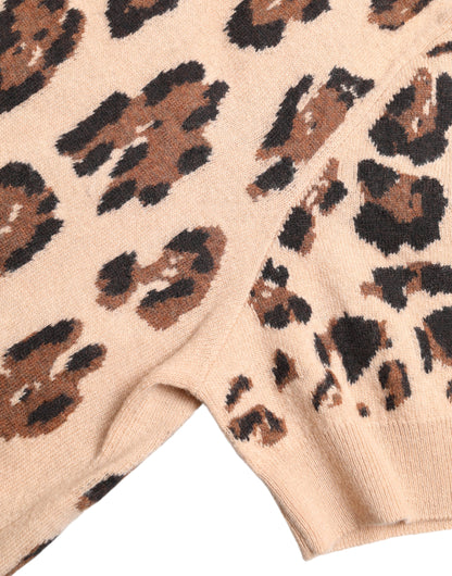 Dolce & Gabbana Elegant Beige Leopard Turtleneck Wool Top