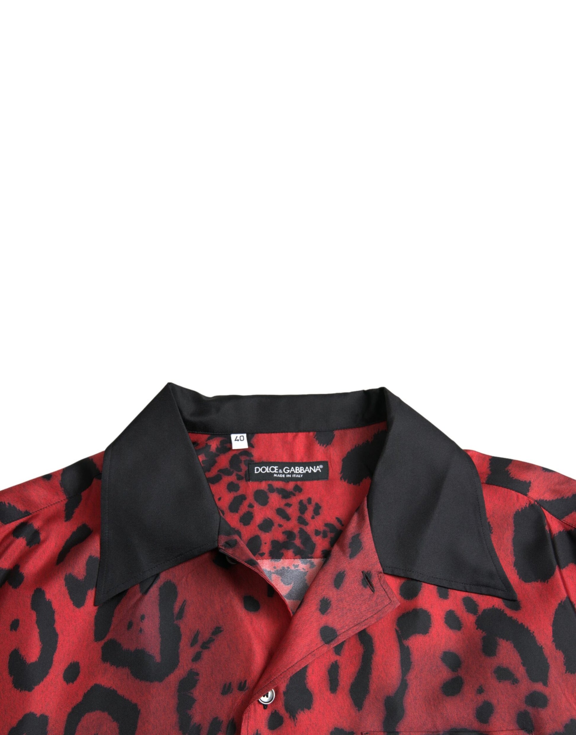 Dolce & Gabbana Red Leopard Silk Button Down Casual Shirt