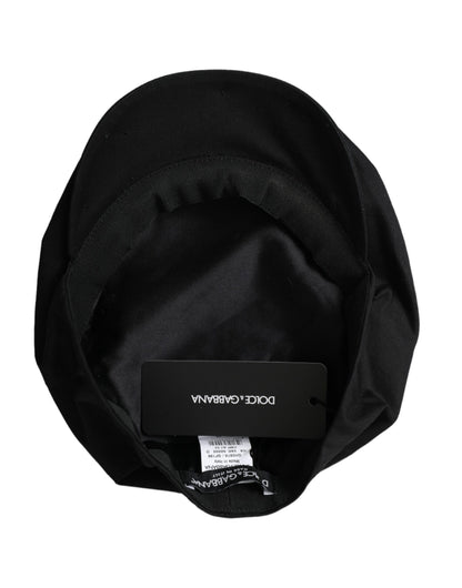 Dolce & Gabbana Black Cotton Blend Logo Newsboy Hat Men