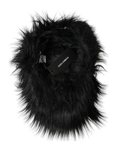 Dolce & Gabbana Black Faux Fur Cap Baseball Hat Men