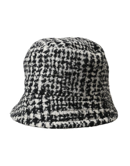 Dolce & Gabbana Black White Tweed Wool Bucket Hat Men