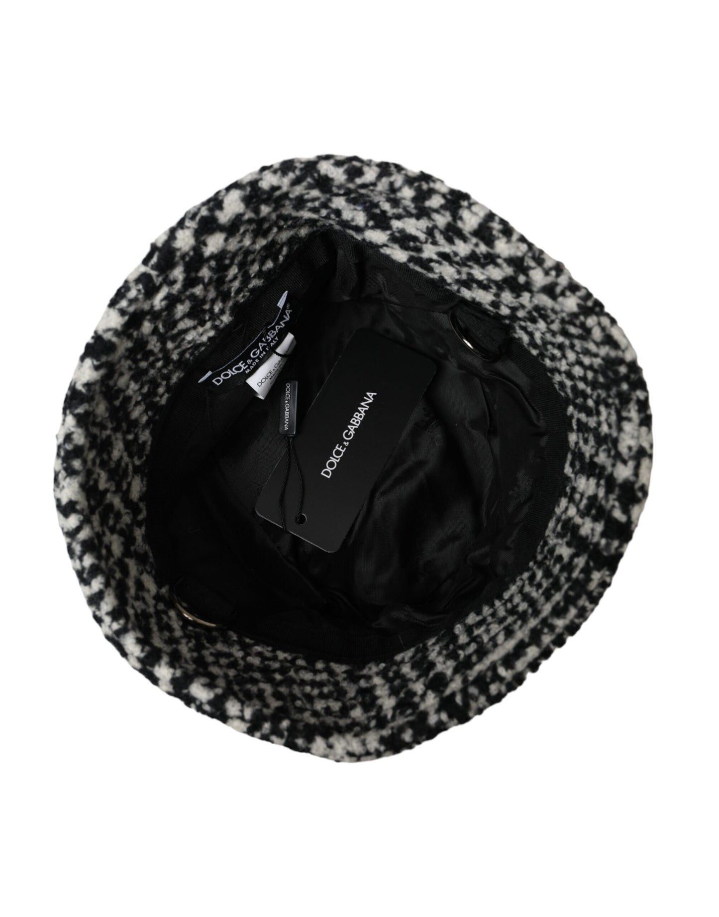 Dolce & Gabbana Black White Tweed Wool Bucket Hat Men