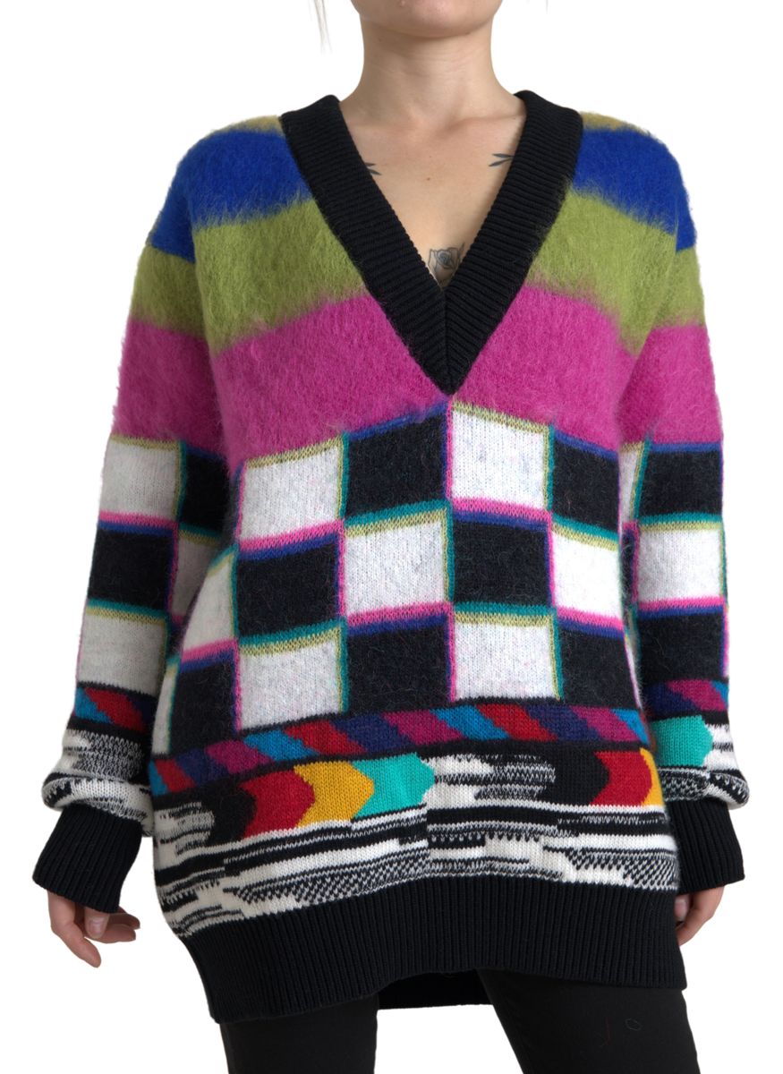 Dolce & Gabbana Multicolor V-Neck Luxury Pullover Sweater