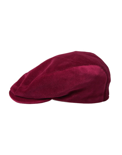 Dolce & Gabbana Maroon Velvet Cotton Newsboy Hat Men