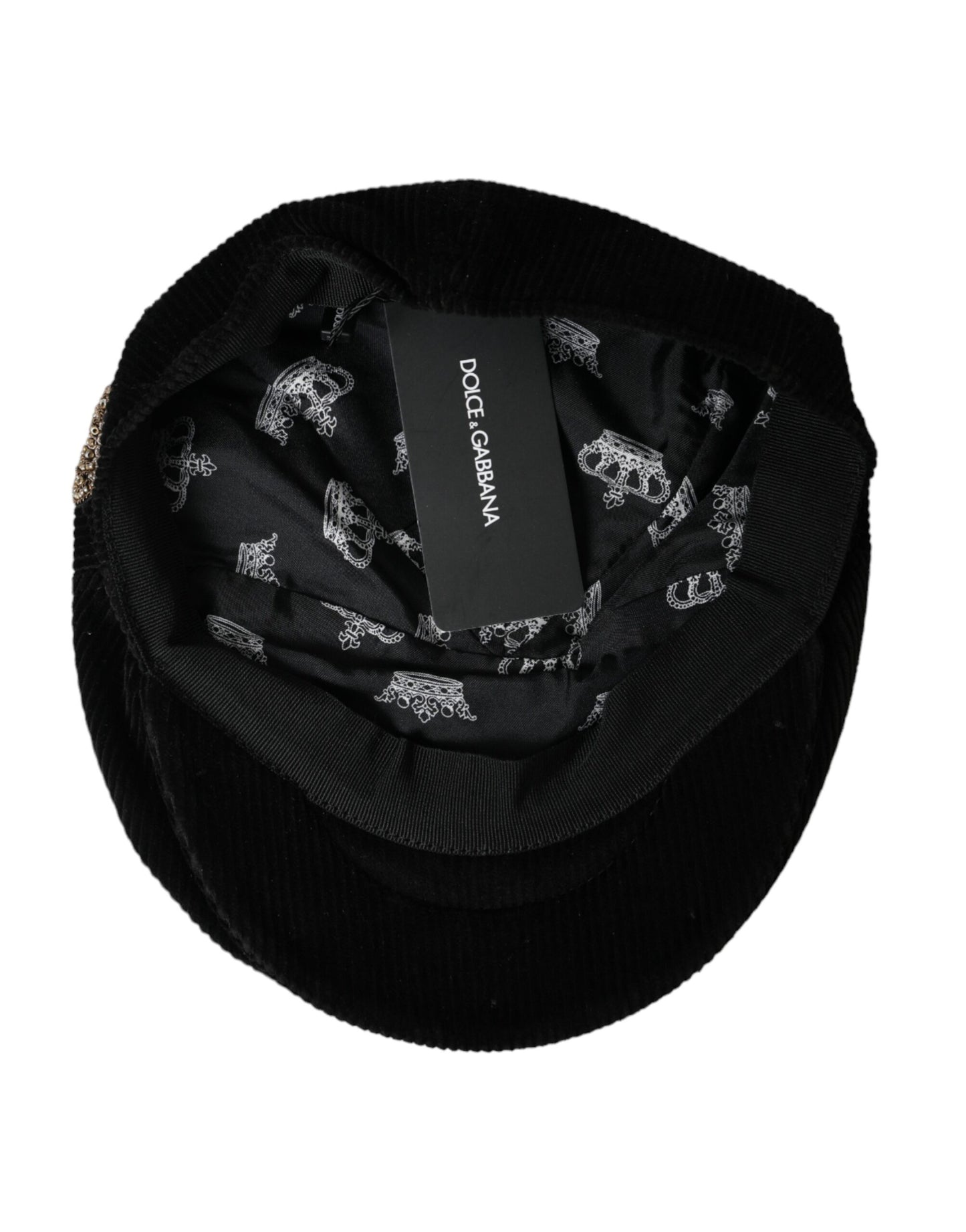 Dolce & Gabbana Black Corduroy Crown Newsboy Hat Men