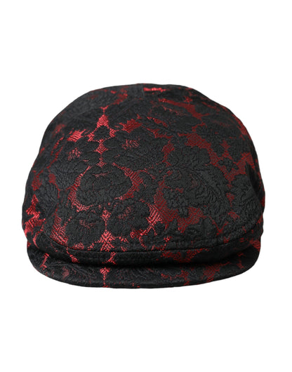 Dolce & Gabbana Black Red Floral Jacquard Newsboy Hat Men