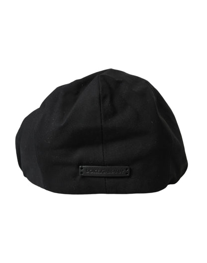 Dolce & Gabbana Black Cotton Blend Logo Newsboy Hat Men