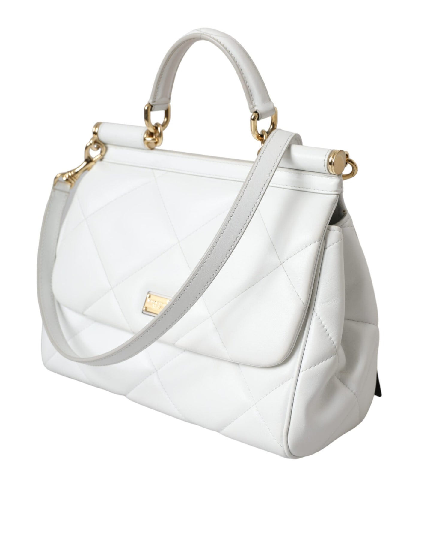 Dolce & Gabbana White Quilted Leather SICILY Hand Shoulder Purse Satchel Bag