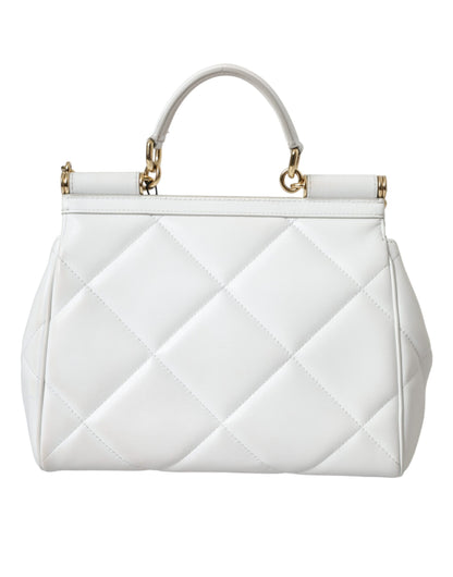 Dolce & Gabbana White Quilted Leather SICILY Hand Shoulder Purse Satchel Bag