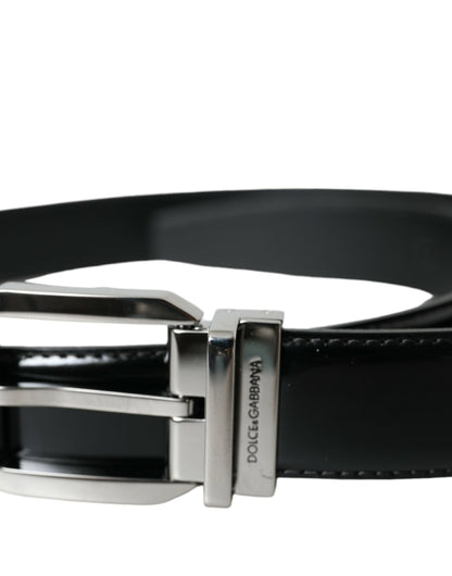 Dolce & Gabbana Black Leather Silver Metal Buckle Belt Men