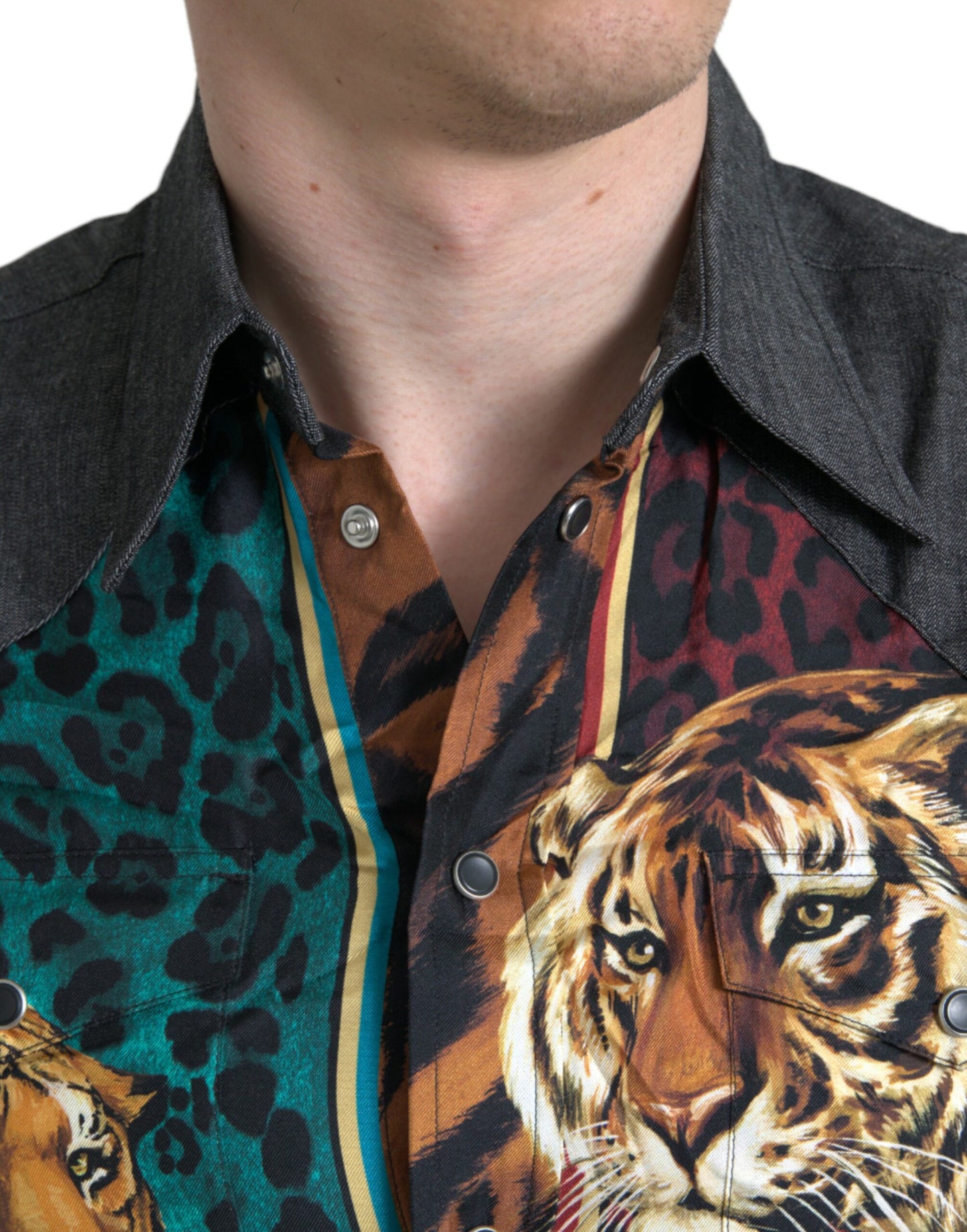 Dolce & Gabbana Multicolor Tiger Button Down Casual Shirt