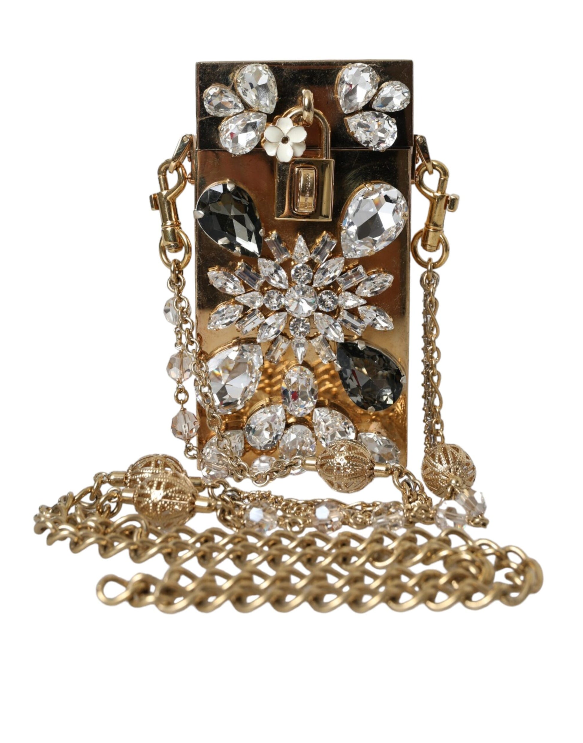 Dolce & Gabbana Gold Metal Crystal Embellished Mini Crossbody Bag