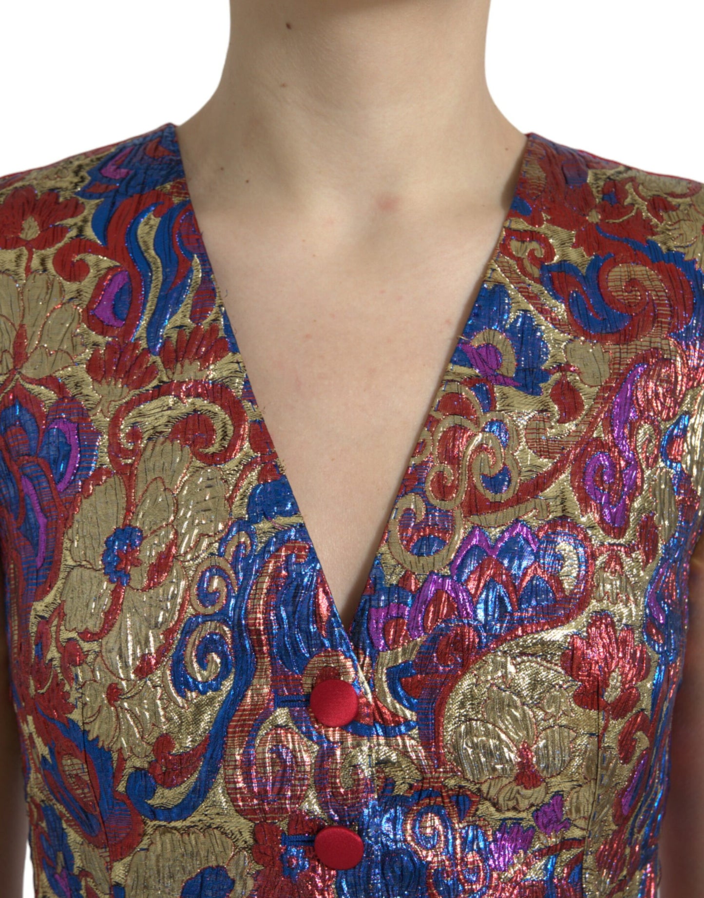 Dolce & Gabbana Multicolor Floral Print Jacquard Waistcoat Vest