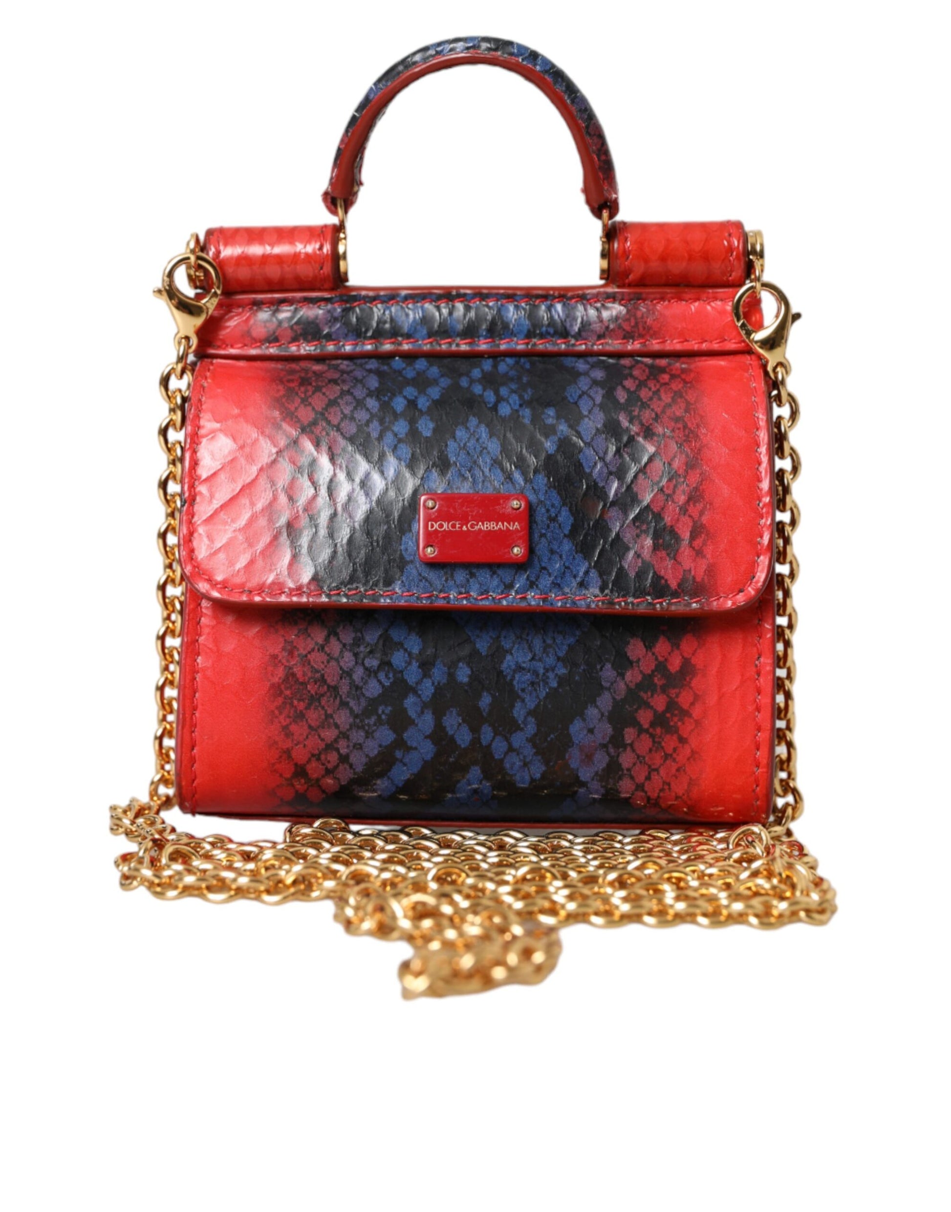 Dolce & Gabbana Red Blue Exotic Leather SICILY Microbag Crossbody Bag