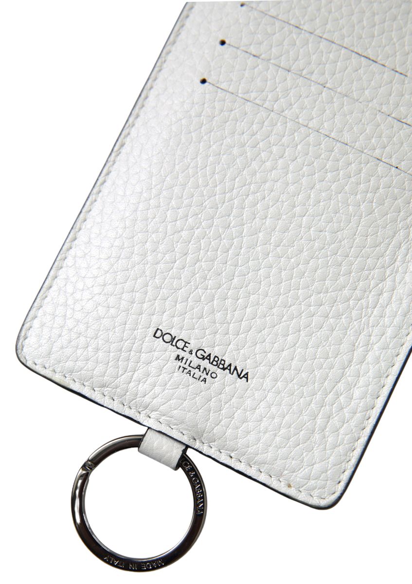 Dolce & Gabbana Elegant White Leather Cardholder Lanyard