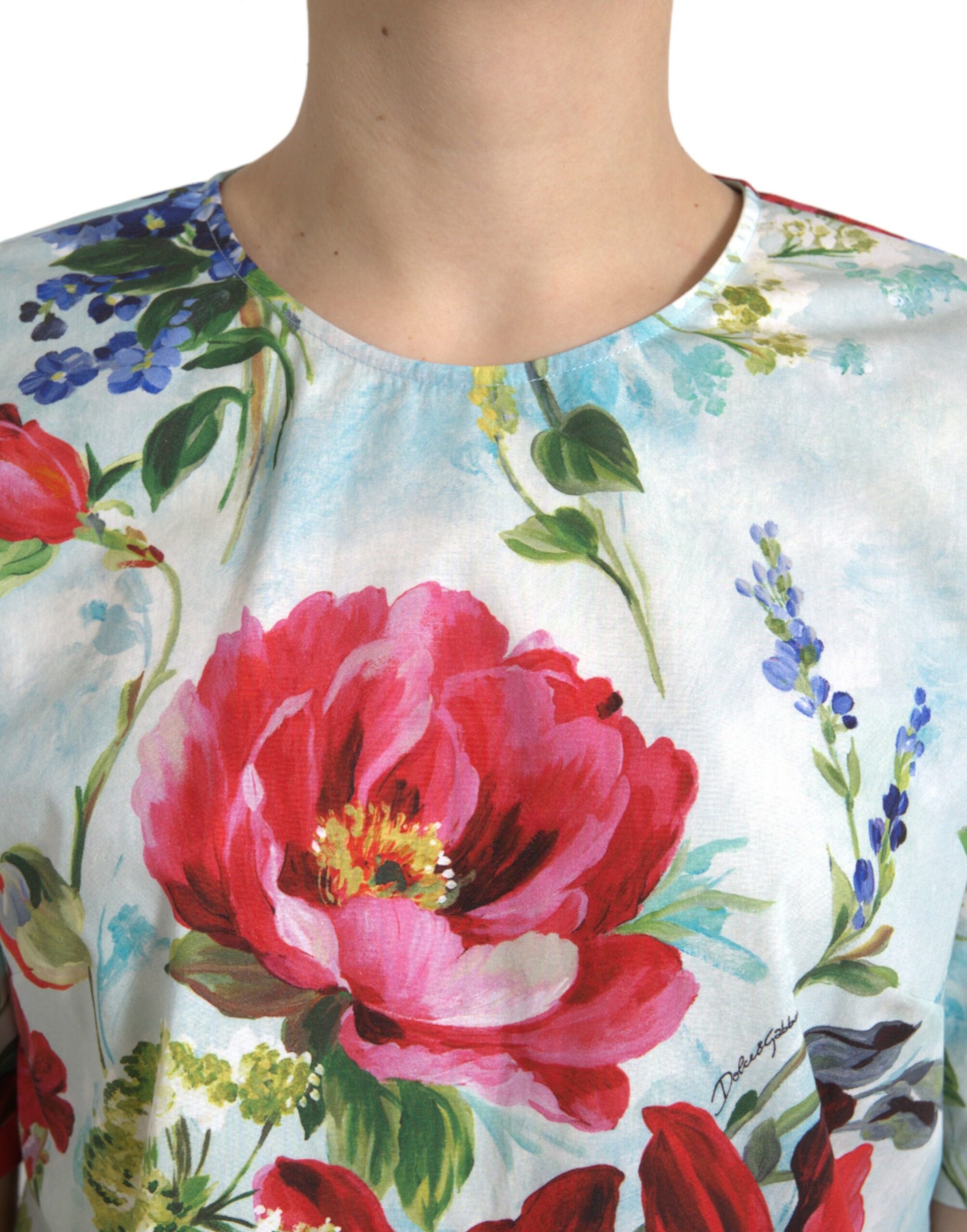 Dolce & Gabbana Chic Floral Round Neck Cotton Top