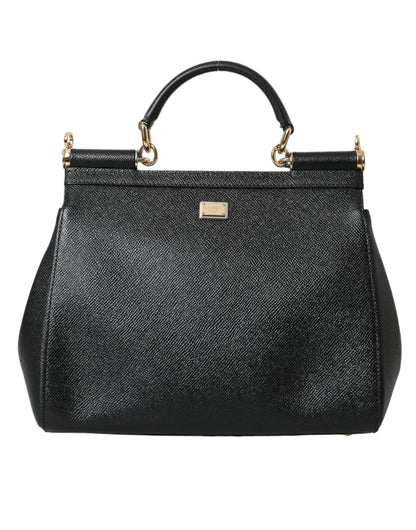 Dolce & Gabbana Black Leather #DGFamily Patch Top Handle Bag