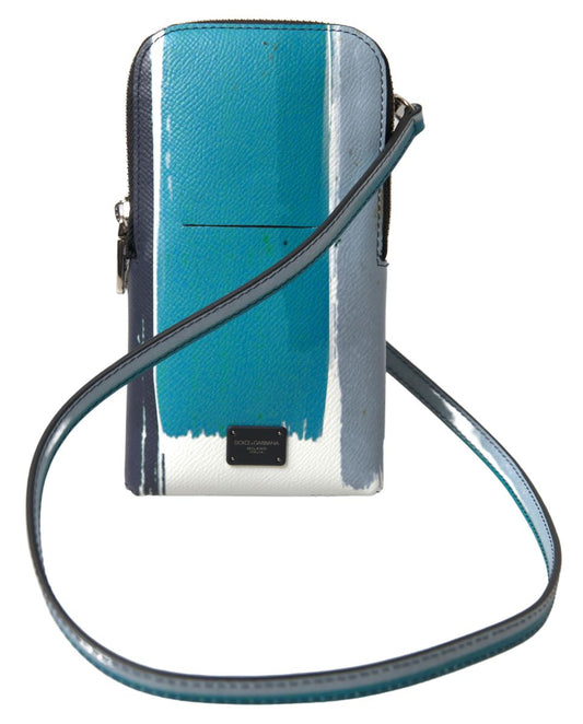 Dolce & Gabbana Elegant Leather Crossbody Phone Bag in Blue & White