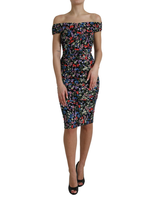 Dolce & Gabbana Elegant Floral Sheath Off Shoulder Dress