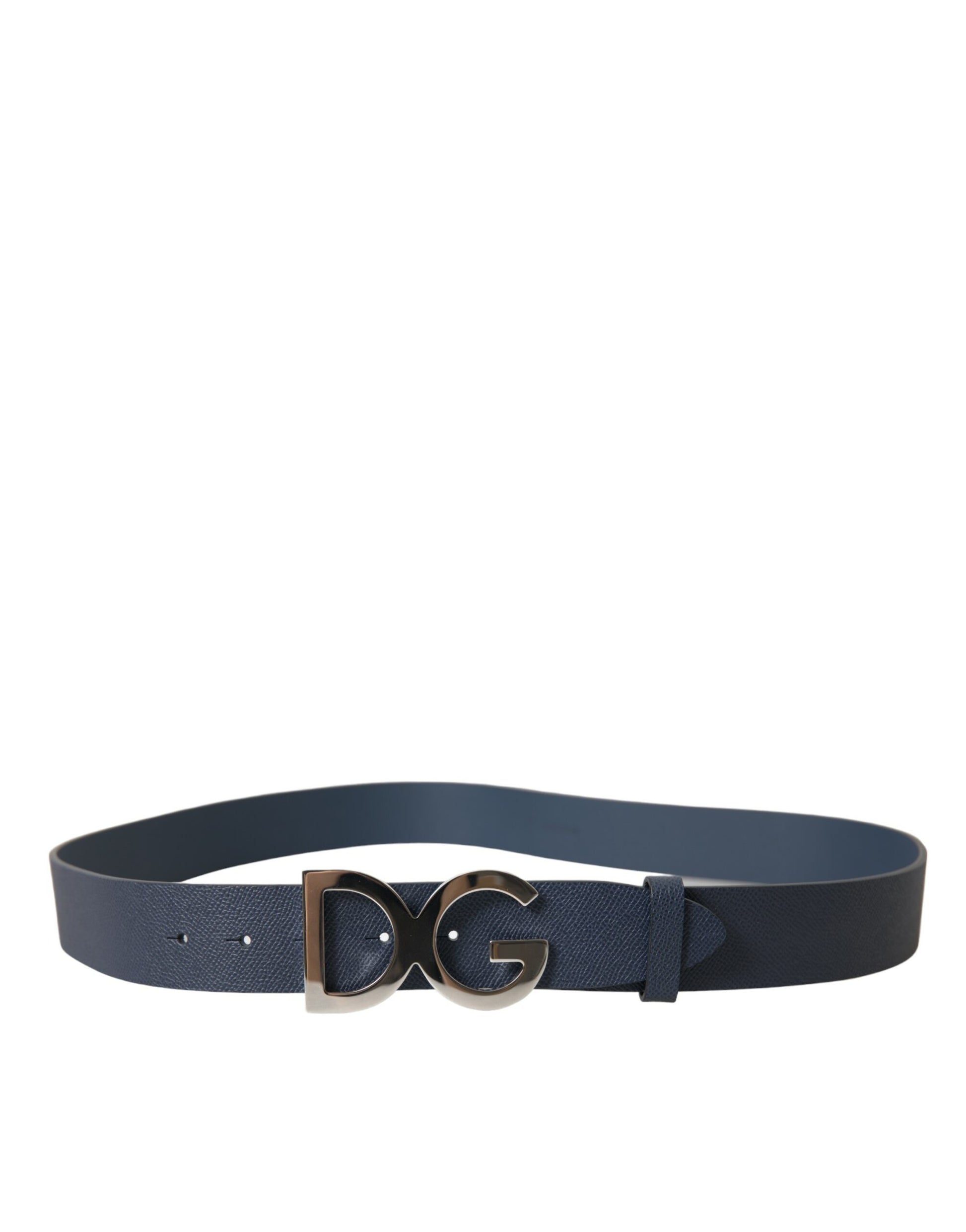 Dolce & Gabbana Blue Leather Silver Logo Metal Buckle Belt