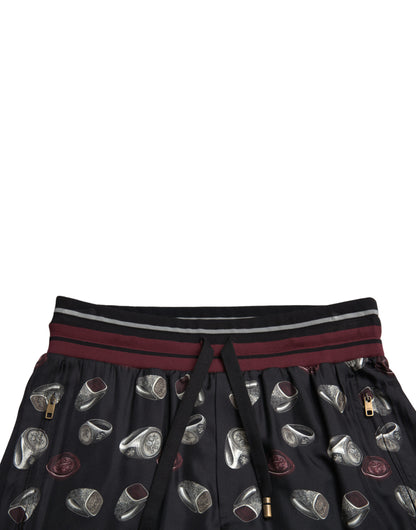 Dolce & Gabbana Elegant Silk Jogging Trousers with Ring Print