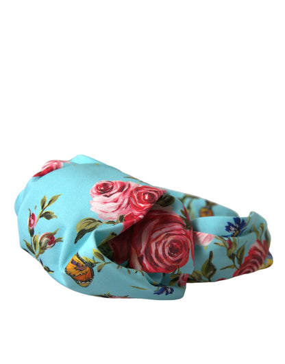 Dolce & Gabbana Turquoise Floral Applique Silk Women Headband Diadem