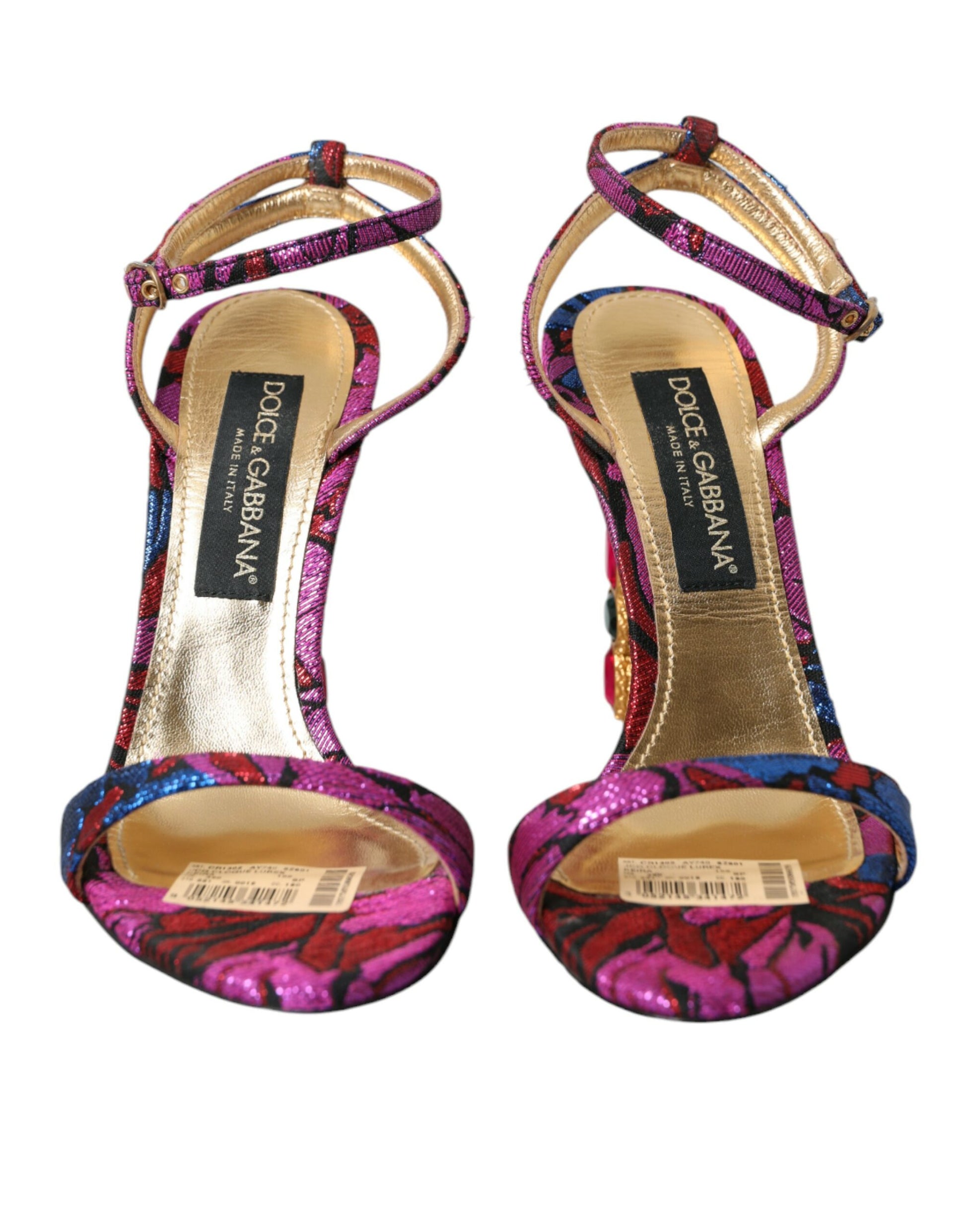 Dolce & Gabbana Multicolor Jacquard Crystals Sandals Shoes