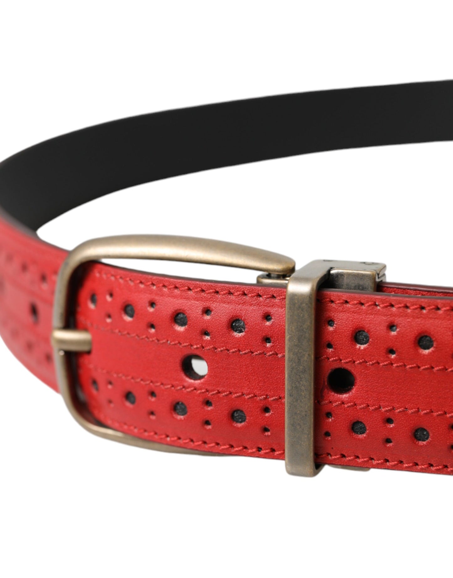 Dolce & Gabbana Red Perforated Leather Metal Buckle Belt Men