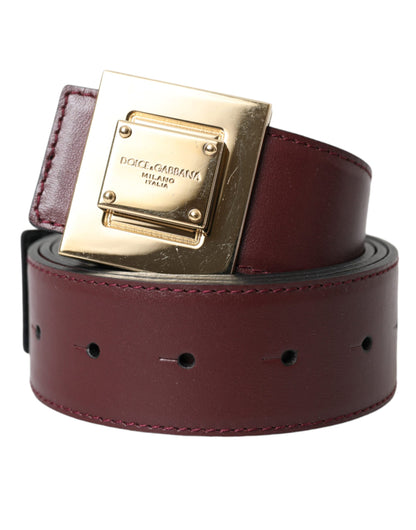 Dolce & Gabbana Burgundy Leather Square Metal Buckle Belt