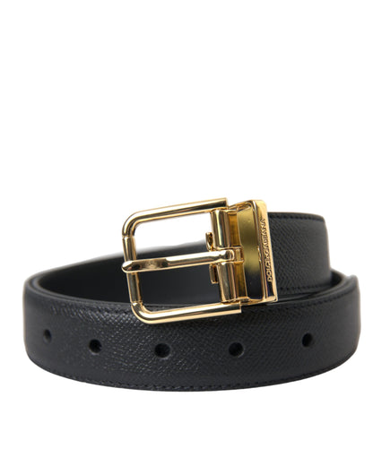 Dolce & Gabbana Black Calf Leather Gold Metal Buckle Belt