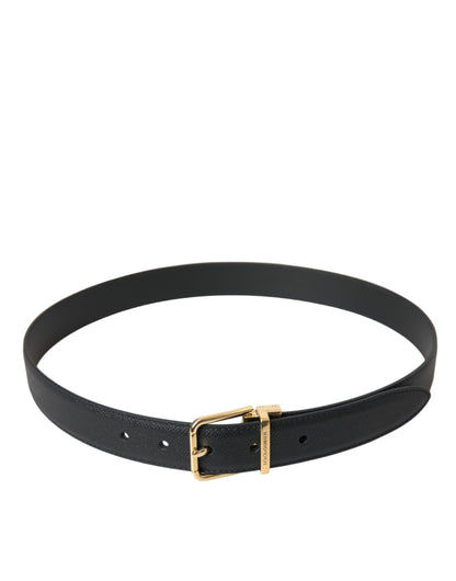 Dolce & Gabbana Black Calf Leather Gold Metal Buckle Belt