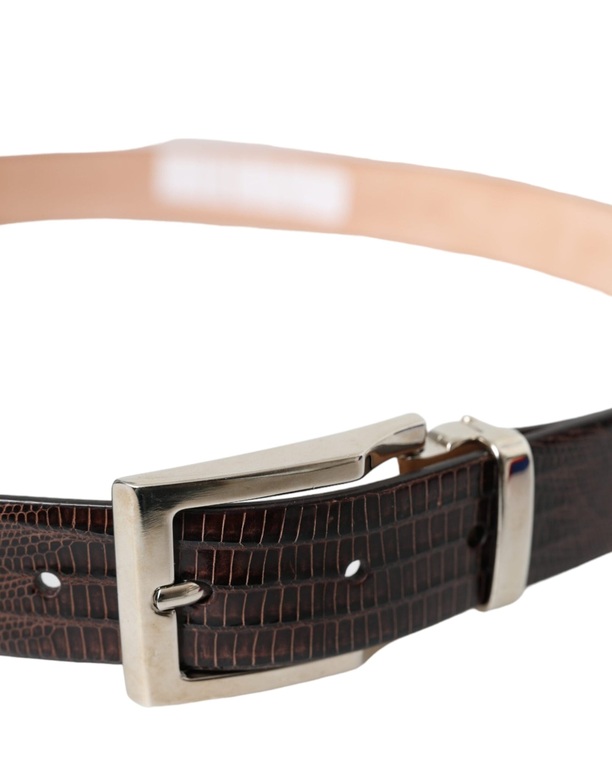 Dolce & Gabbana Brown Croc Leather Silver Metal Buckle Belt Men