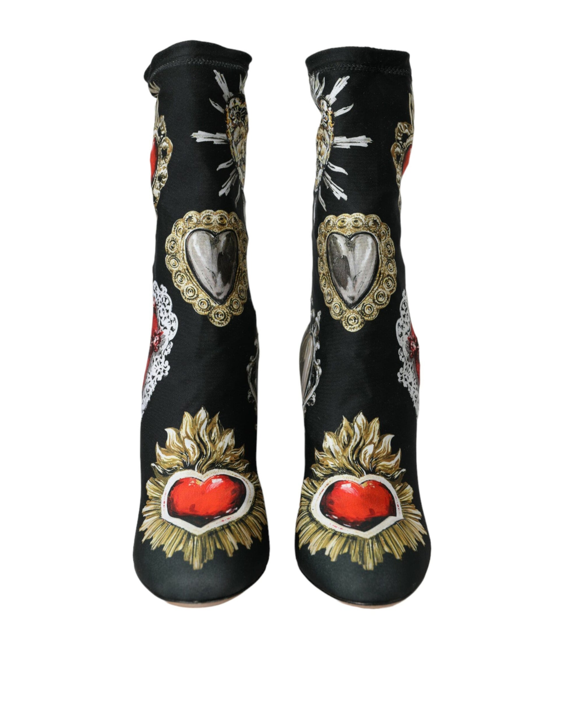 Dolce & Gabbana Black Stretch Socks Red Hearts Booties Shoes