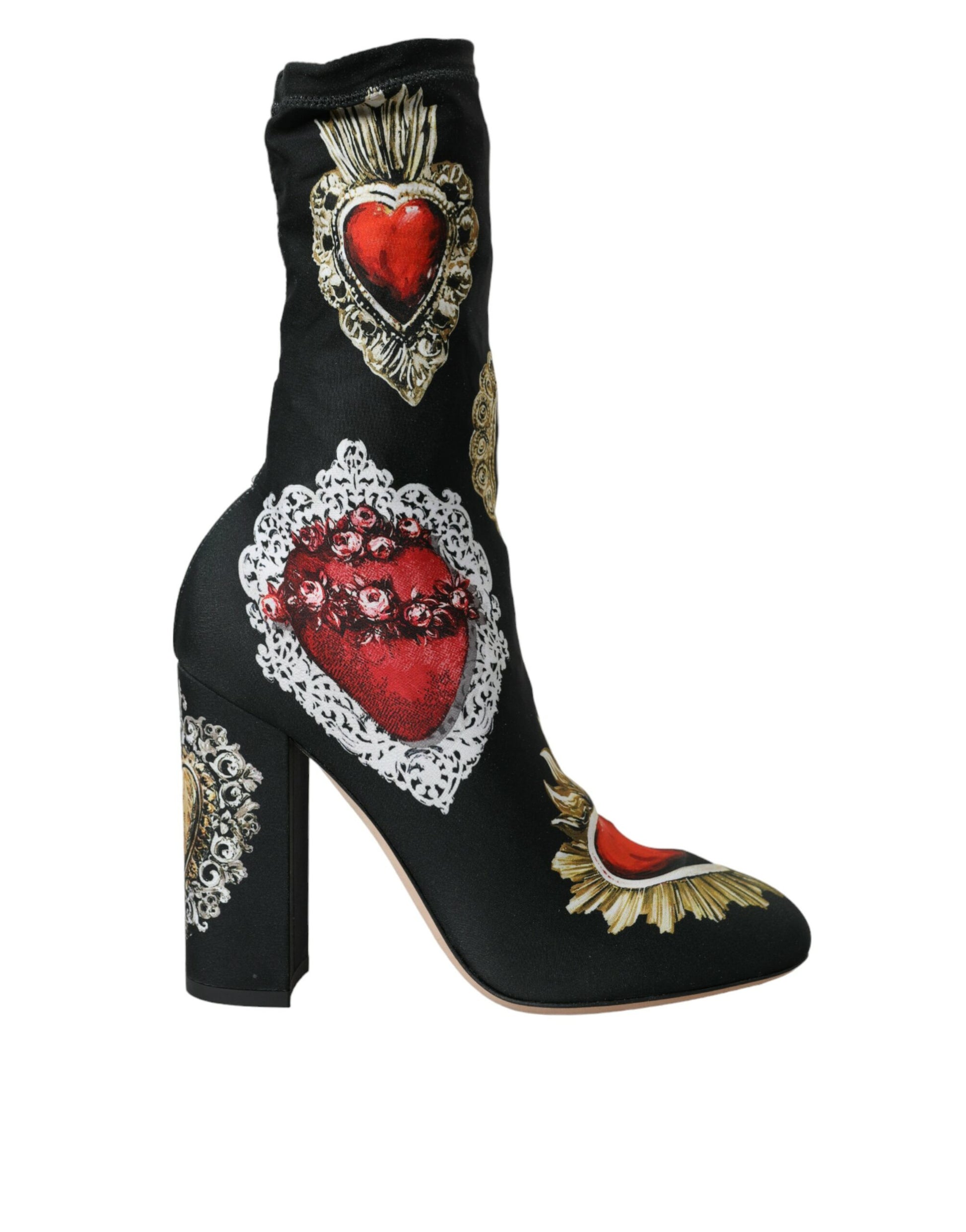 Dolce & Gabbana Black Stretch Socks Red Hearts Booties Shoes