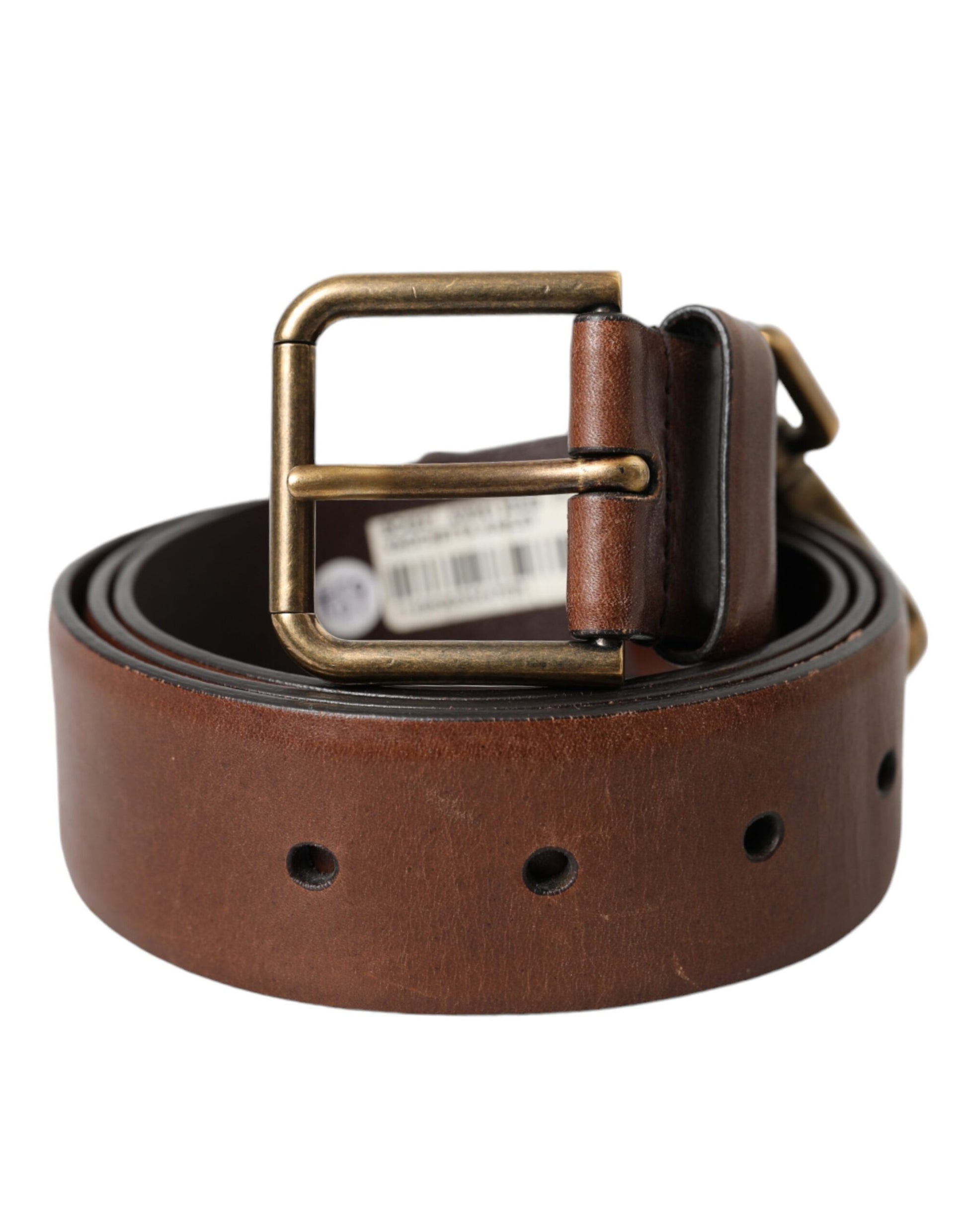 Dolce & Gabbana Brown Calf Leather Gold Metal Buckle Belt Men