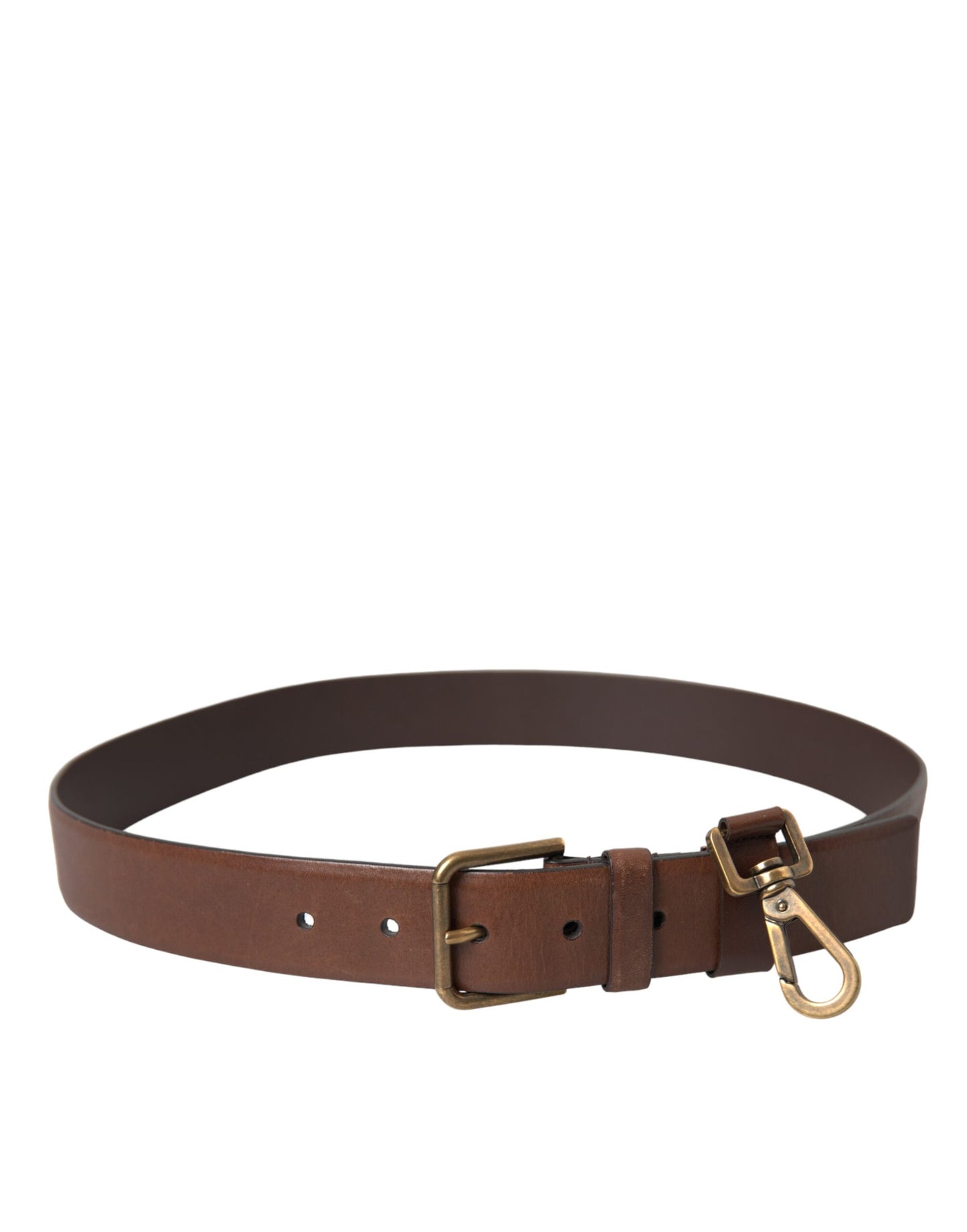 Dolce & Gabbana Brown Calf Leather Gold Metal Buckle Belt Men