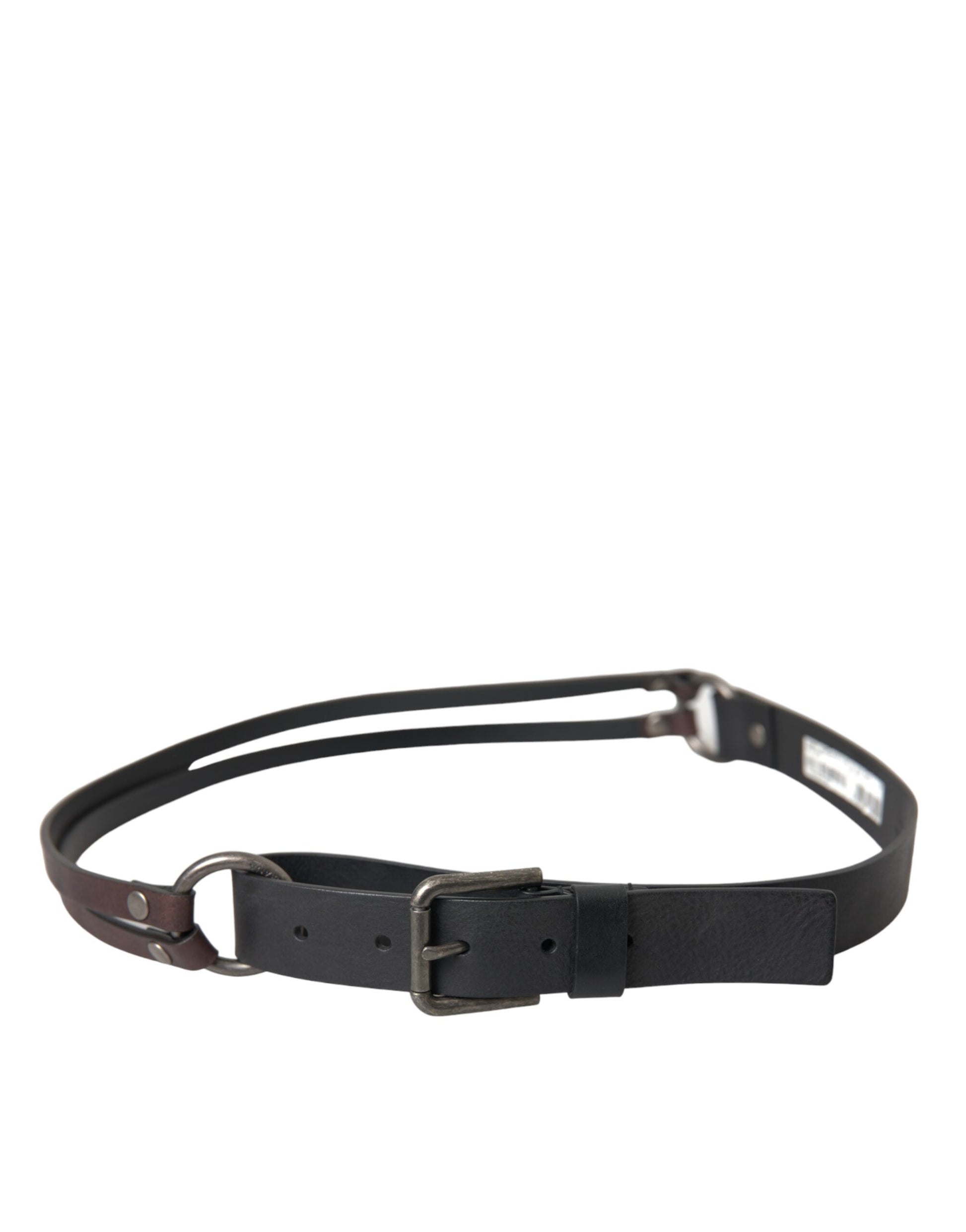 Dolce & Gabbana Black Brown Leather Silver Metal Buckle Belt