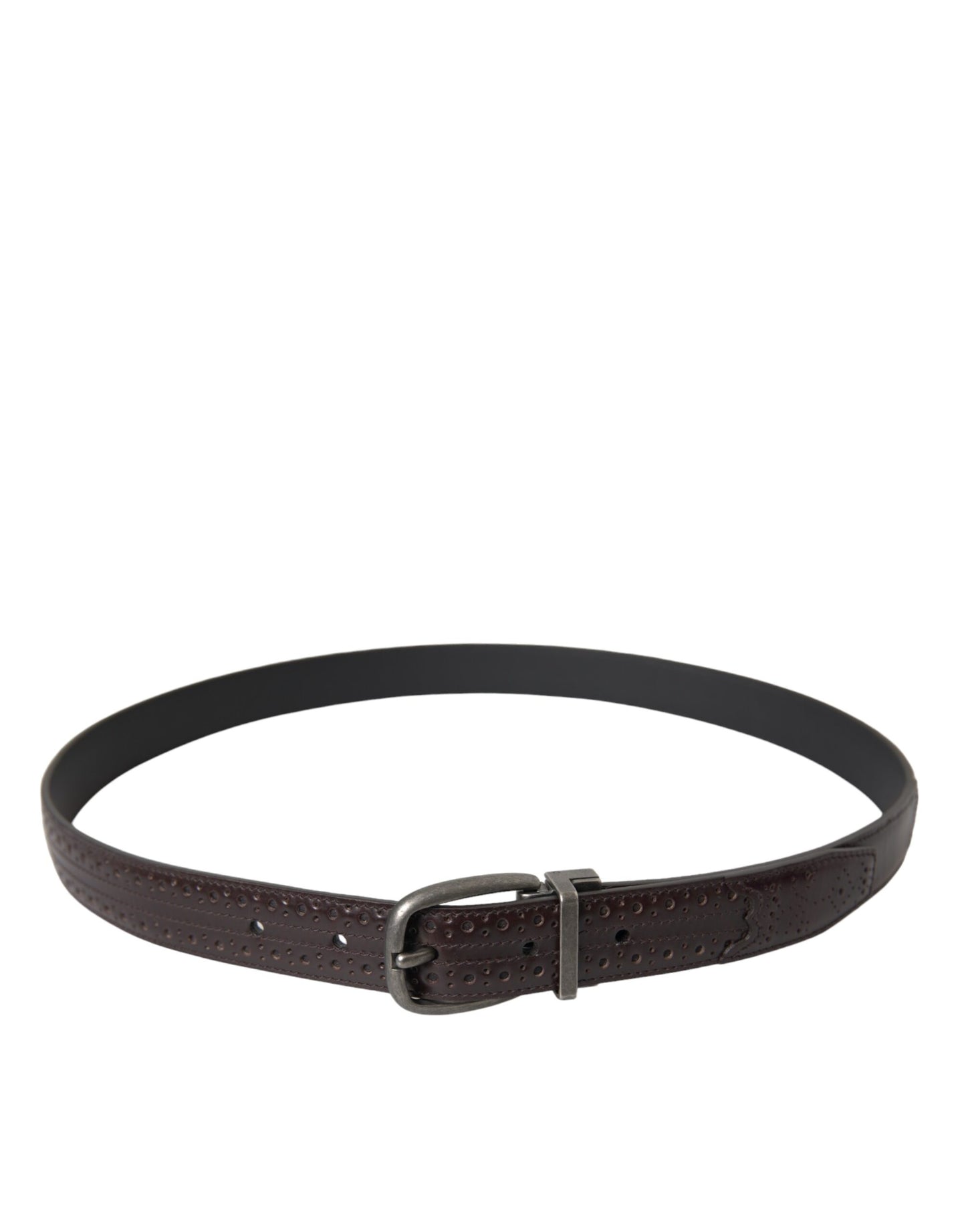 Dolce & Gabbana Dark Brown Perforated Leather Metal Buckle Belt Men