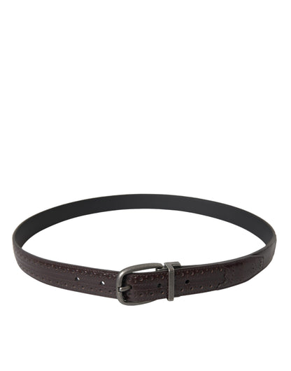 Dolce & Gabbana Dark Brown Perforated Leather Metal Buckle Belt Men